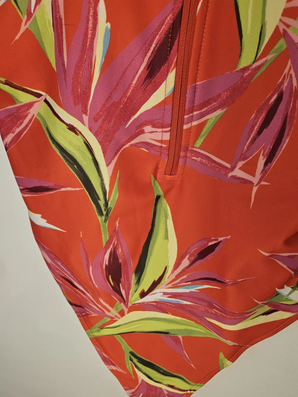 Old Navy Women M Regular Orange Tropical Floral One-Piece Swimsuit Zip Front - Picture 5 of 14